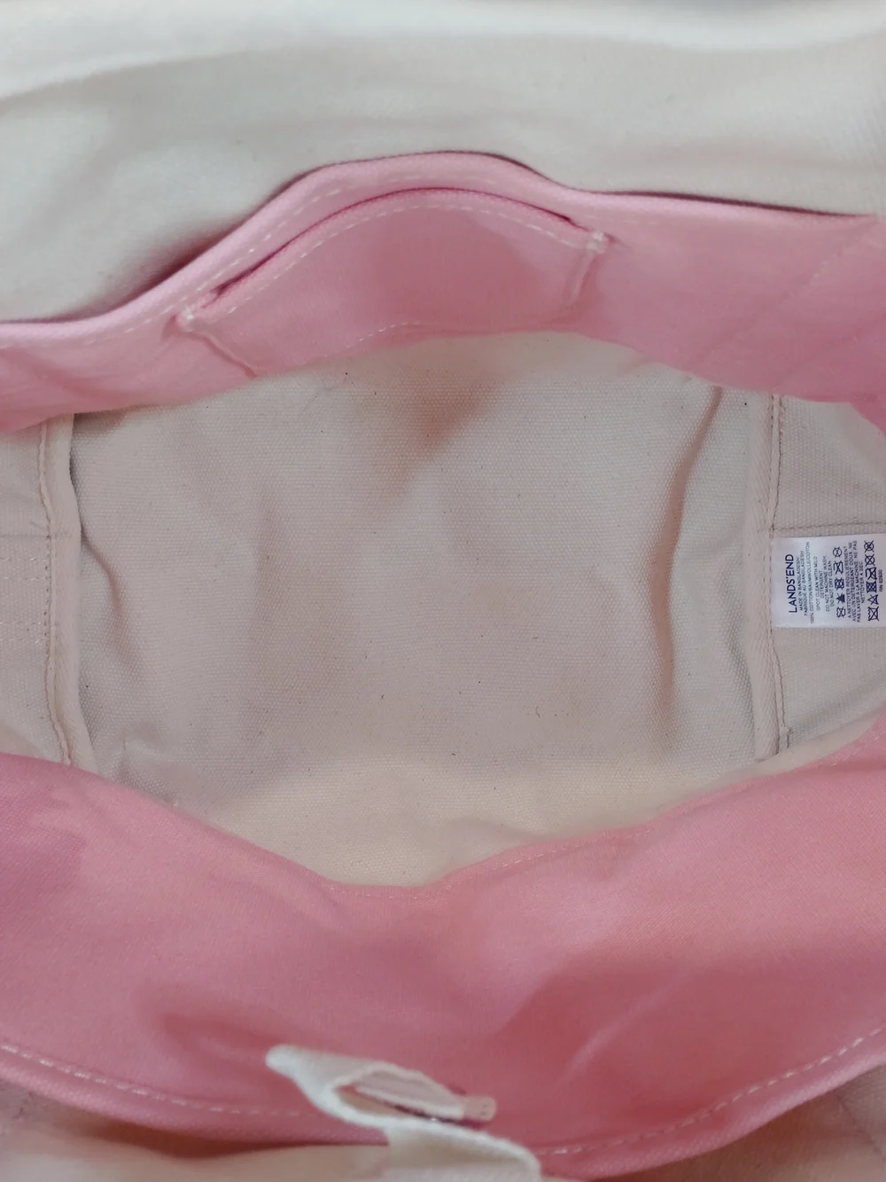 Lands' End Cream and Pink Shoulder Tote Bag with  Charms &Heart Ribbon Motif